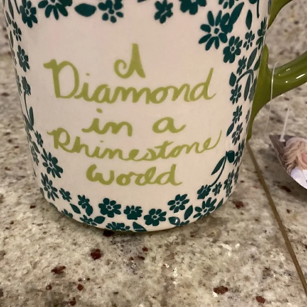 NWT Dolly Parton A Diamond In A Rhinestone World Green Floral Coffee Mug